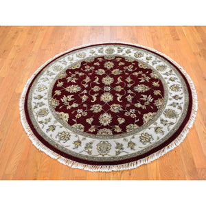 5'x5' Red Half Wool and Half Silk Rajasthan Hand Knotted Round Oriental Rug FWR359706