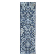 Load image into Gallery viewer, 3&#39;x10&#39;2&quot; Gray Silk with Textured Wool Palmette Motif Hand Knotted Wide Runner Oriental Rug FWR359712