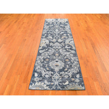 Load image into Gallery viewer, 3&#39;x10&#39;2&quot; Gray Silk with Textured Wool Palmette Motif Hand Knotted Wide Runner Oriental Rug FWR359712