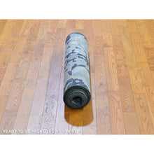 Load image into Gallery viewer, 3&#39;x10&#39;2&quot; Gray Silk with Textured Wool Palmette Motif Hand Knotted Wide Runner Oriental Rug FWR359712
