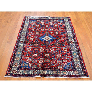 3'10"x6'2" Vintage Persian Hamadan Excellent Condition Pure Wool Hand Knotted Oriental Rug FWR359790
