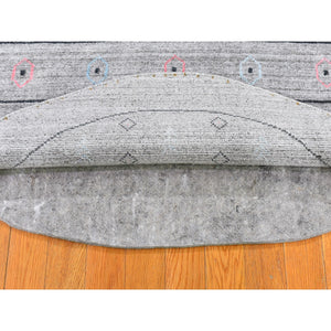 4'1"x4'1" Gray Wool and Silk Hand Loomed Gabbeh Round Oriental Rug FWR359796