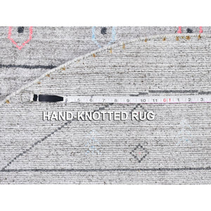 4'1"x4'1" Gray Wool and Silk Hand Loomed Gabbeh Round Oriental Rug FWR359796