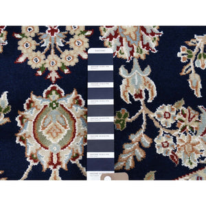 6'x6' Midnight Blue Nain with Center Medallion Flower Design Pure Wool 250 KPSI Hand Knotted Round Oriental Rug FWR359958