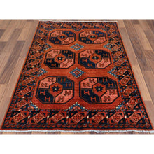 Load image into Gallery viewer, 3&#39;2&quot;x4&#39;10&quot; Brick Red Afghan Ersari With Elephant Feet Design Organic Wool Hand Knotted Oriental Rug FWR360000