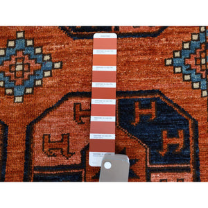 3'2"x4'10" Brick Red Afghan Ersari With Elephant Feet Design Organic Wool Hand Knotted Oriental Rug FWR360000