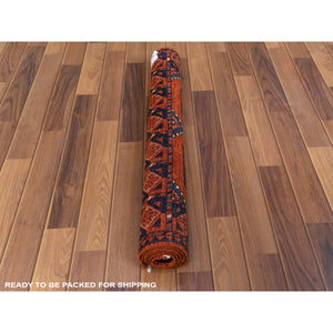 3'2"x4'10" Brick Red Afghan Ersari With Elephant Feet Design Organic Wool Hand Knotted Oriental Rug FWR360000