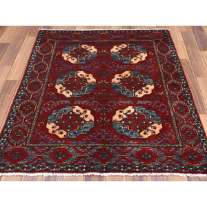3'5"x4'4" Pure Wool Copper Red Color Afghan Ersari With Elephant Feet Design Hand Knotted Oriental Rug FWR360012