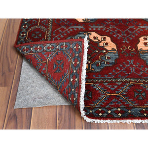 3'5"x4'4" Pure Wool Copper Red Color Afghan Ersari With Elephant Feet Design Hand Knotted Oriental Rug FWR360012