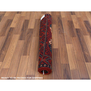 3'5"x4'4" Pure Wool Copper Red Color Afghan Ersari With Elephant Feet Design Hand Knotted Oriental Rug FWR360012