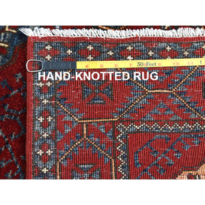 3'5"x4'4" Pure Wool Copper Red Color Afghan Ersari With Elephant Feet Design Hand Knotted Oriental Rug FWR360012