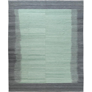 12'x15' Oversize Light Green With Nomadic Design Flat Weave Kilim Pure Wool Hand Woven Reversible Oriental Rug FWR360120