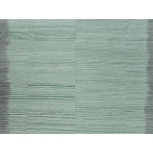 12'x15' Oversize Light Green With Nomadic Design Flat Weave Kilim Pure Wool Hand Woven Reversible Oriental Rug FWR360120