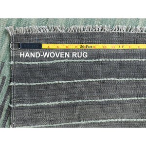 9'3"x12'1" Hand Woven Nomadic Design Light Green Flat Weave Kilim Natural Wool Reversible Oriental Rug FWR360132