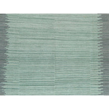 Load image into Gallery viewer, 9&#39;2&quot;x12&#39; Light Green With Nomadic Design Flat Weave Kilim Organic Wool Reversible Hand Woven Oriental Rug FWR360138