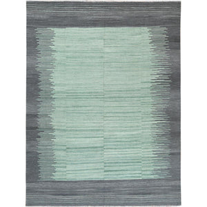 8'2"x10'1" Hand Woven Light Green Nomadic Design Flat Weave Kilim Handspun Wool Reversible Oriental Rug FWR360150