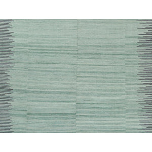 8'2"x10'1" Hand Woven Light Green Nomadic Design Flat Weave Kilim Handspun Wool Reversible Oriental Rug FWR360150