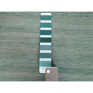 8'2"x10'1" Hand Woven Light Green Nomadic Design Flat Weave Kilim Handspun Wool Reversible Oriental Rug FWR360150
