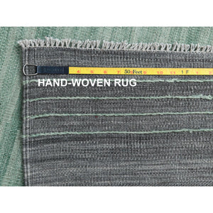 6'1"x9'1" Light Green Ethnic Design Flat Weave Kilim Pure Wool Hand Woven Reversible Oriental Rug FWR360156
