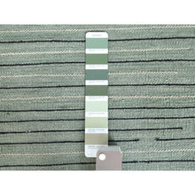 Load image into Gallery viewer, 12&#39;6&quot;x15&#39; Light Green Hand Woven Nomadic Stripe Design Flat Weave Kilim Pure Wool Reversible Oriental Oversize Rug FWR360204