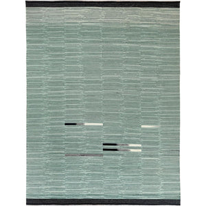 10'2"x14' Light Green Nomadic Stripe Design Flat Weave Kilim Organic Wool Hand Woven Reversible Oriental Rug FWR360210