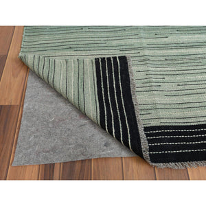 10'2"x14' Light Green Nomadic Stripe Design Flat Weave Kilim Organic Wool Hand Woven Reversible Oriental Rug FWR360210