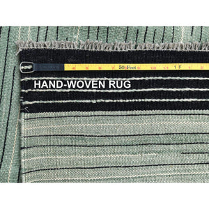 10'2"x14' Light Green Nomadic Stripe Design Flat Weave Kilim Organic Wool Hand Woven Reversible Oriental Rug FWR360210