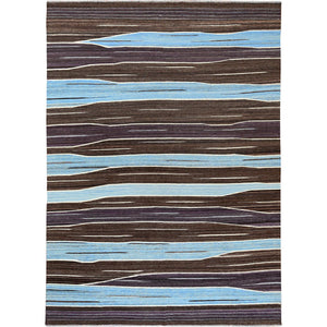 9'6"x12' Hand Woven Brown And Blue Mountain Design Flat Weave Kilim Handspun Wool Reversible Oriental Rug FWR360216