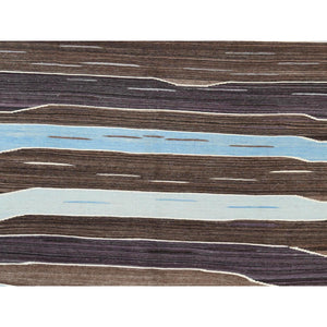 8'3"x10'2" Brown And Blue Mountain Design Flat Weave Kilim Natural Wool Reversible Hand Woven Oriental Rug FWR360234