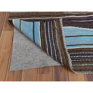 8'3"x10'2" Brown And Blue Mountain Design Flat Weave Kilim Natural Wool Reversible Hand Woven Oriental Rug FWR360234