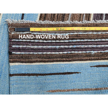 Load image into Gallery viewer, 8&#39;3&quot;x10&#39;2&quot; Brown And Blue Mountain Design Flat Weave Kilim Natural Wool Reversible Hand Woven Oriental Rug FWR360234