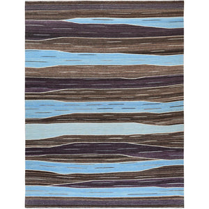 10'5"x14' Handspun Wool Flat Weave Brown And Blue Mountain Design Kilim Hand Woven Reversible Oriental Rug FWR360252