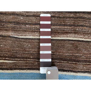 10'5"x14' Handspun Wool Flat Weave Brown And Blue Mountain Design Kilim Hand Woven Reversible Oriental Rug FWR360252