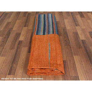 9'5"x12' Flat Weave Sunburst And Stripe Design Kilim Pure Wool Hand Woven Reversible Oriental Rug FWR360270