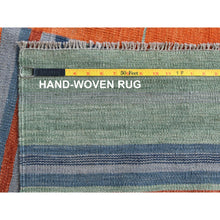 Load image into Gallery viewer, 9&#39;5&quot;x12&#39; Flat Weave Sunburst And Stripe Design Kilim Pure Wool Hand Woven Reversible Oriental Rug FWR360270