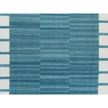 Load image into Gallery viewer, 12&#39;3&quot;x15&#39; Aquamarine Stripe Design Hand Woven Kilim Flat Weave Handspun Wool Reversible Oriental Oversize Rug FWR360312