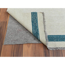 Load image into Gallery viewer, 12&#39;3&quot;x15&#39; Aquamarine Stripe Design Hand Woven Kilim Flat Weave Handspun Wool Reversible Oriental Oversize Rug FWR360312
