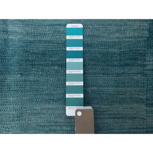 12'3"x15' Aquamarine Stripe Design Hand Woven Kilim Flat Weave Handspun Wool Reversible Oriental Oversize Rug FWR360312