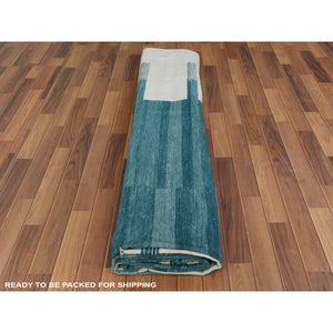 12'3"x15' Aquamarine Stripe Design Hand Woven Kilim Flat Weave Handspun Wool Reversible Oriental Oversize Rug FWR360312