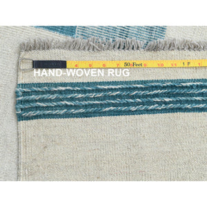 12'3"x15' Aquamarine Stripe Design Hand Woven Kilim Flat Weave Handspun Wool Reversible Oriental Oversize Rug FWR360312