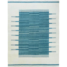 Load image into Gallery viewer, 10&#39;8&quot;x14&#39; Hand Woven Aquamarine Stripe Design Flat Weave Kilim Pure Wool Reversible Oriental Rug FWR360318