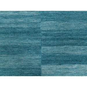 10'8"x14' Hand Woven Aquamarine Stripe Design Flat Weave Kilim Pure Wool Reversible Oriental Rug FWR360318