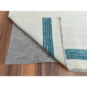 10'8"x14' Hand Woven Aquamarine Stripe Design Flat Weave Kilim Pure Wool Reversible Oriental Rug FWR360318