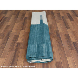 10'8"x14' Hand Woven Aquamarine Stripe Design Flat Weave Kilim Pure Wool Reversible Oriental Rug FWR360318