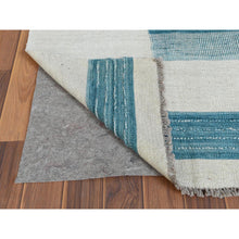 Load image into Gallery viewer, 6&#39;4&quot;x9&#39; Flat Weave Kilim Aquamarine Stripe Design Natural Wool Reversible Hand Woven Oriental Rug FWR360330