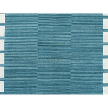 Load image into Gallery viewer, 9&#39;5&quot;x11&#39;9&quot; Hand Woven Aquamarine Stripe Design Flat Weave Kilim Handspun Wool Reversible Oriental Rug FWR360348