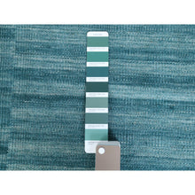 Load image into Gallery viewer, 9&#39;5&quot;x11&#39;9&quot; Hand Woven Aquamarine Stripe Design Flat Weave Kilim Handspun Wool Reversible Oriental Rug FWR360348