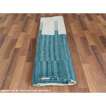 Load image into Gallery viewer, 9&#39;5&quot;x11&#39;9&quot; Hand Woven Aquamarine Stripe Design Flat Weave Kilim Handspun Wool Reversible Oriental Rug FWR360348