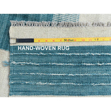 Load image into Gallery viewer, 9&#39;5&quot;x11&#39;9&quot; Hand Woven Aquamarine Stripe Design Flat Weave Kilim Handspun Wool Reversible Oriental Rug FWR360348