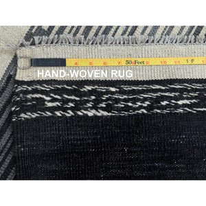 6'3"x9' Avant-Garde Design With Open Field Flat Weave Kilim Pure Wool Reversible Hand Woven Oriental Rug FWR360492
